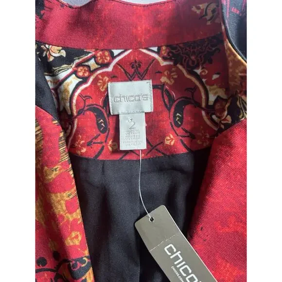 Chico's Artisanal Print Ponte Blazer Womens Size Large Red Art to Wear NWT - Picture 4 of 9